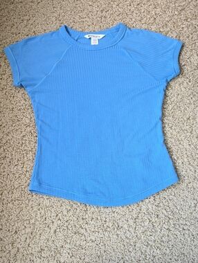 Athleta Light Blue Ribbed Short Sleeve Tee